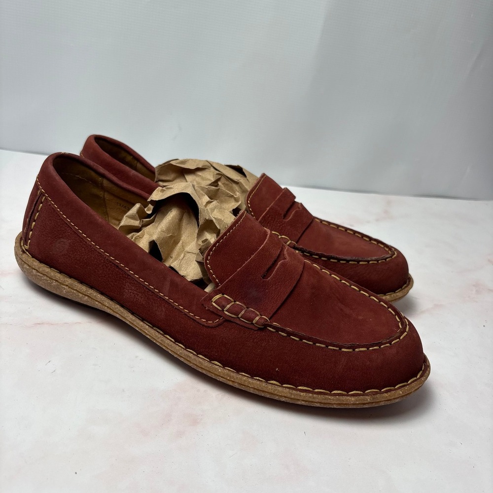 Born Womens Burgundy Suede Penny Loafers Moccasins Handcrafted Shoes Size 11.5